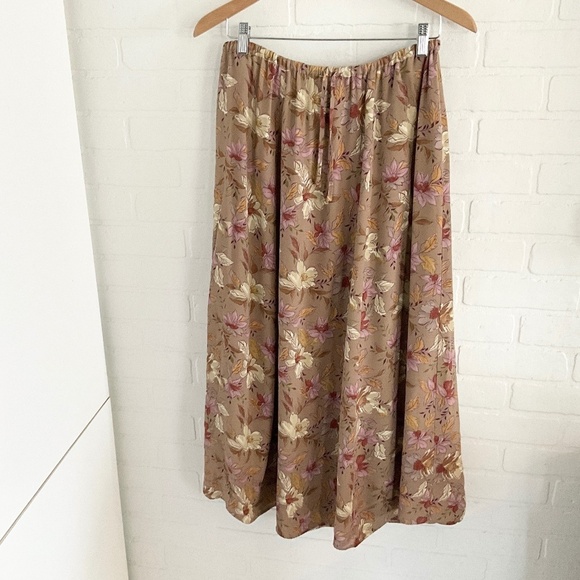 Vintage L.L. Bean Maxi Skirt Floral Print Tan Beige Ocre Lavender Cream Brown M - Picture 11 of 11